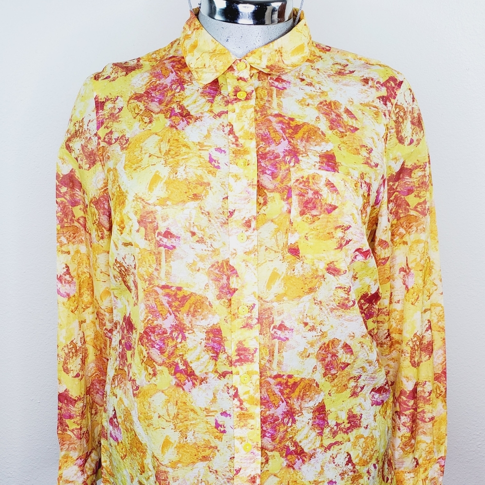 Coldwater Creek Lightweight Multicolor Floral Button Down LS Shirt Women's XL